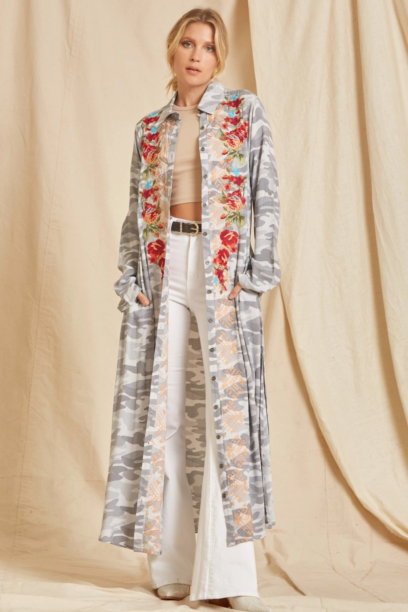 Camo Embroidered Long Shirt