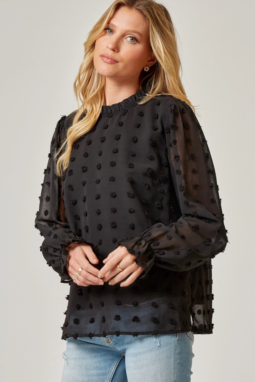 Classic Pom Pom Detail High Neck Blouse