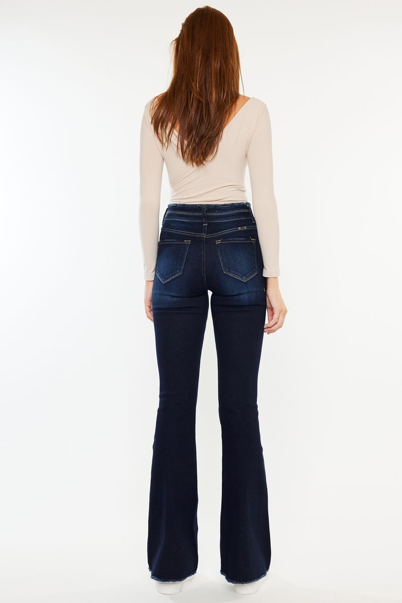 High Rise DBL WB Fray Hem Flare