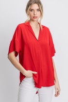 V-Neck Collared Shortsleeve Top