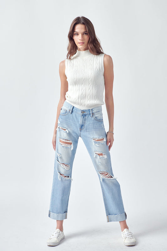 Light Wash Distressed Boyfriend Jean