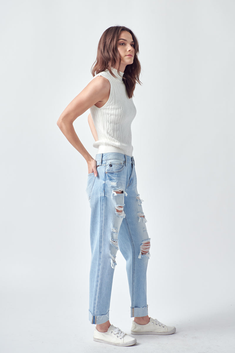 Light Wash Distressed Boyfriend Jean