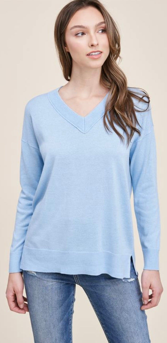 V-Neck Side Slit Sweater