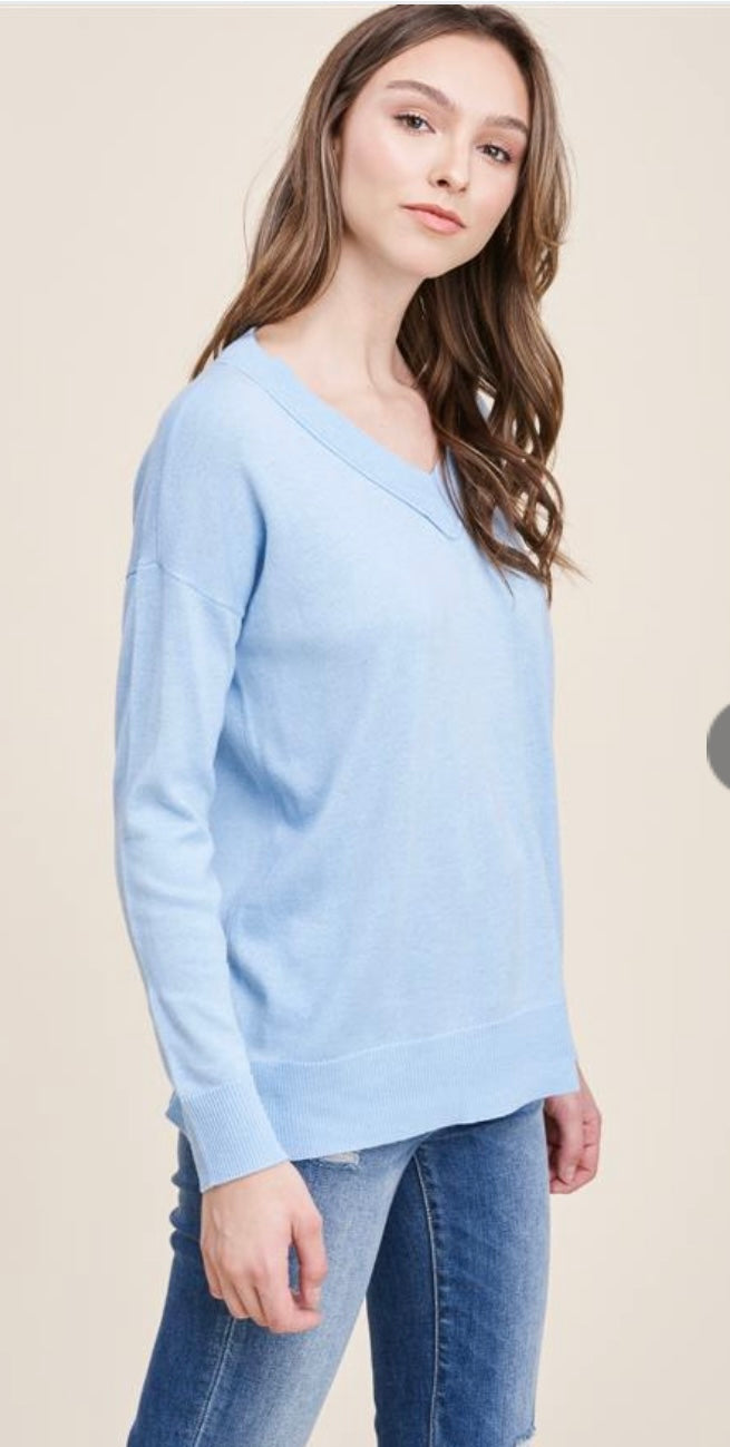 V-Neck Side Slit Sweater