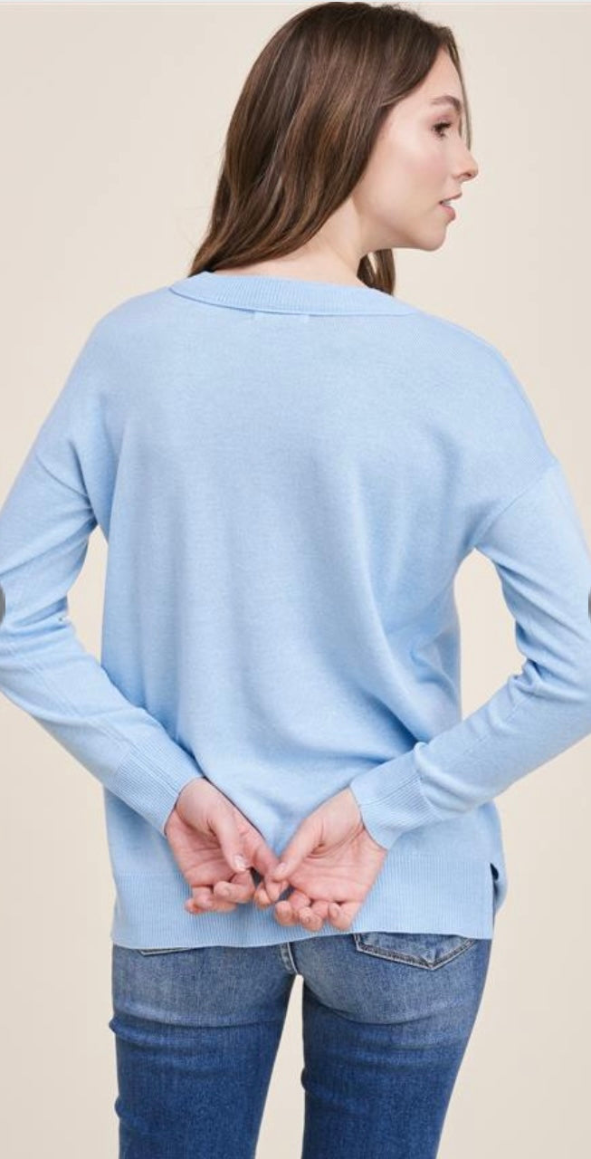 V-Neck Side Slit Sweater