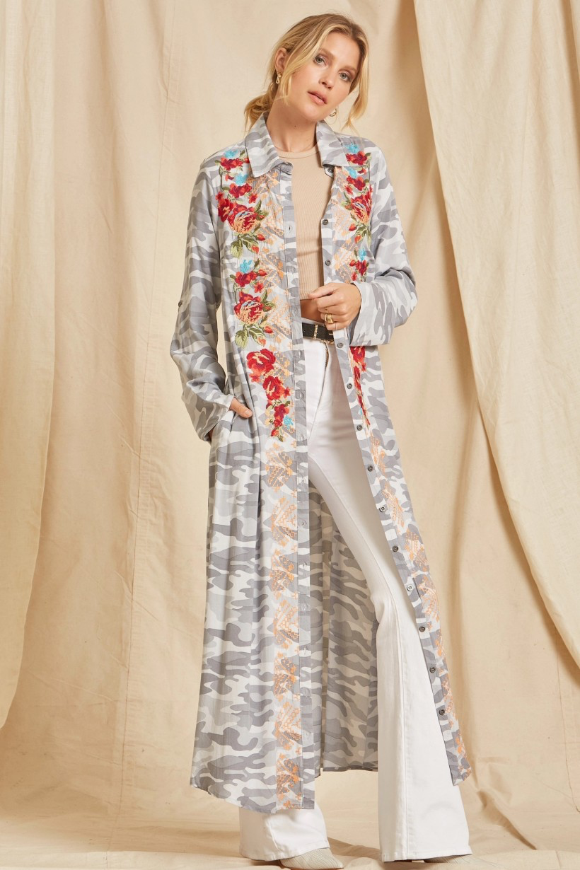 Camo Embroidered Long Shirt