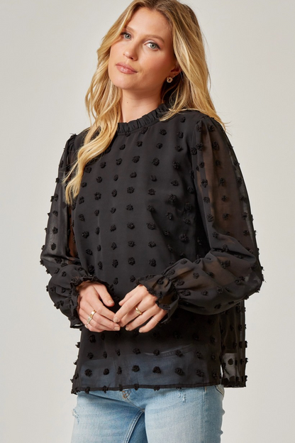 Classic Pom Pom Detail High Neck Blouse