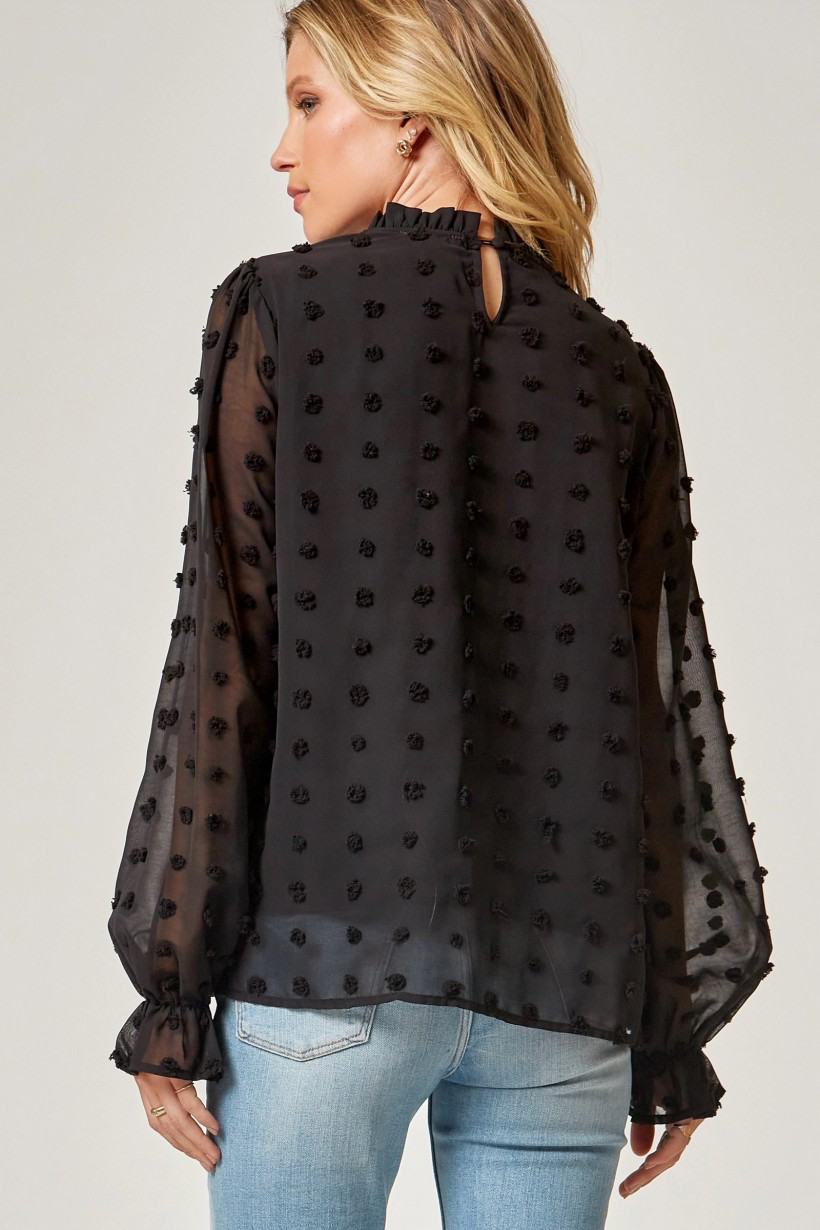 Classic Pom Pom Detail High Neck Blouse