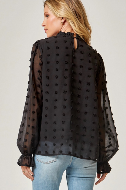 Classic Pom Pom Detail High Neck Blouse