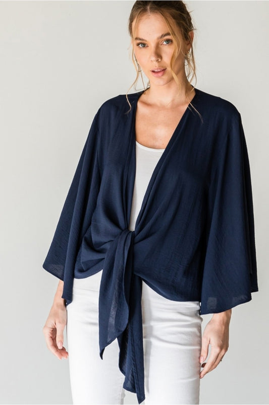 Flounce Cardigan w/ Long Wide Sleeve