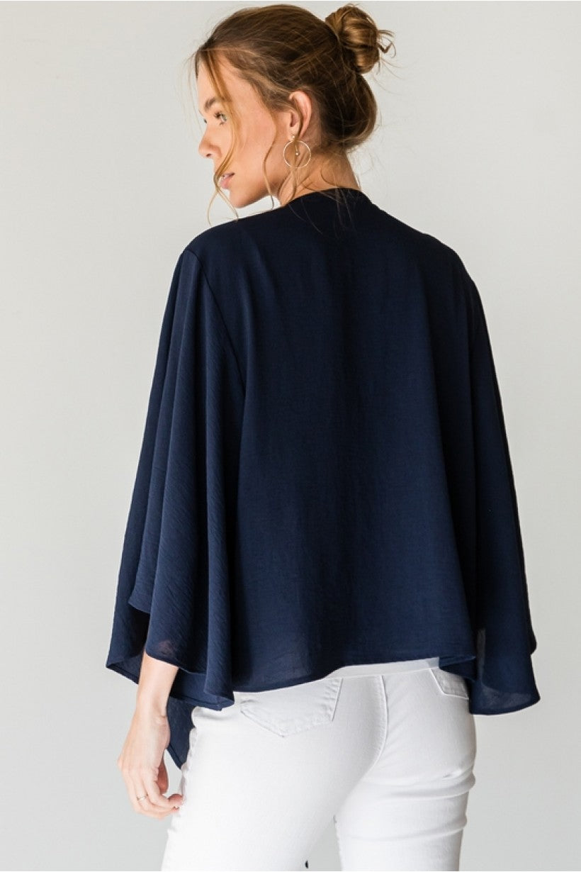 Flounce Cardigan w/ Long Wide Sleeve