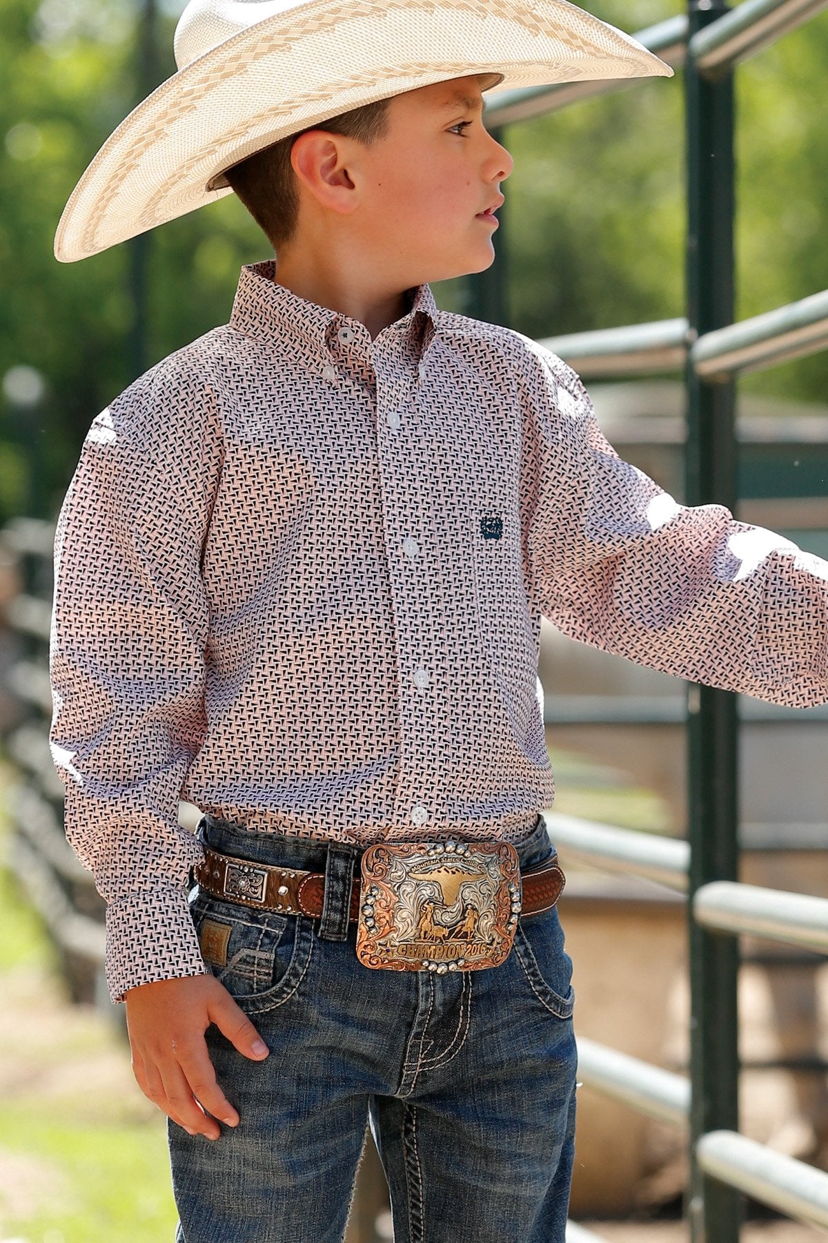 Kid's L/S Print Button Down