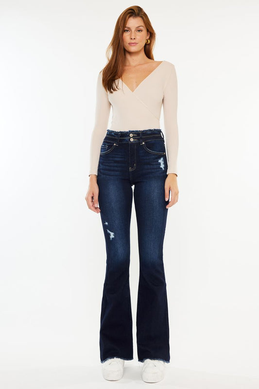 High Rise DBL WB Fray Hem Flare