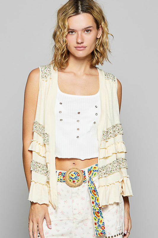 Ruffle Open Cardigan